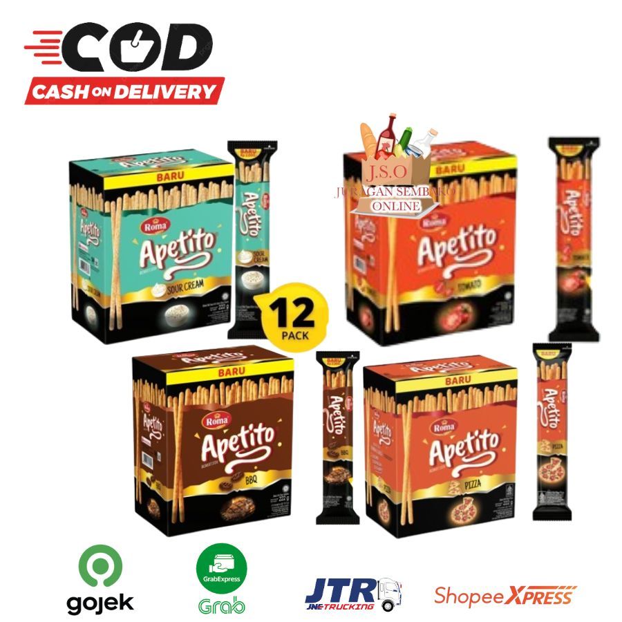 

( JSO ) Apetito Roma Biskuit Stick 222 1 Box Isi 10 Pcs Gr Rasa Bbq,Pizza Stick Biskuit Renyah & Gurih,Gurihnya Nagih Bikin Happy Biskuit Stick Apetito Snack Enak Cemilan Enak Snack Anak Cemilan Anak