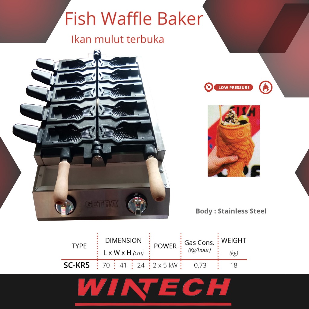 GETRA SC-KR5 Mesin Pembuat Waffle Bentuk Ikan Mulut Terbuka - Fish Waffle Machine - Mesin Waffle Ika