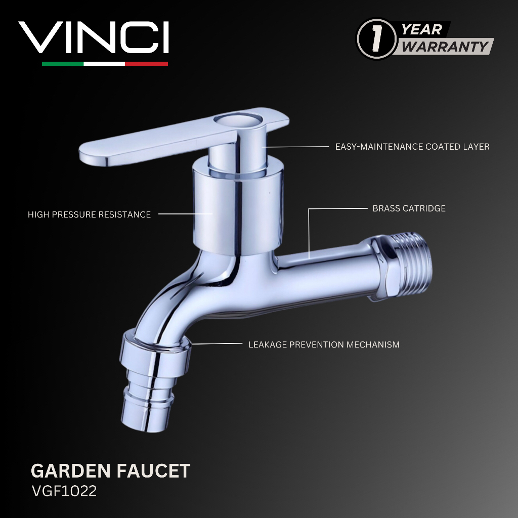 Vinci VGF1022 Keran Air Taman Selang Mesin Cuci Kran Tembok Chrome