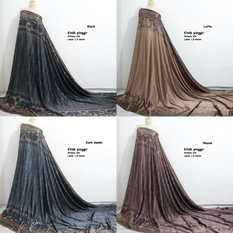 Kain Silk Meteran//Armany Silk Import Motif Etnik//Bahan Baju Lebaran//Bahan Gamis Meteran//Seragam 