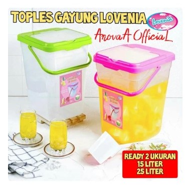 1 SET Kontainer Es Buah Lovenia 15/25 Liter Plus Gayung / Toples Plastik Tempat Es Buah Gagang/ Topl