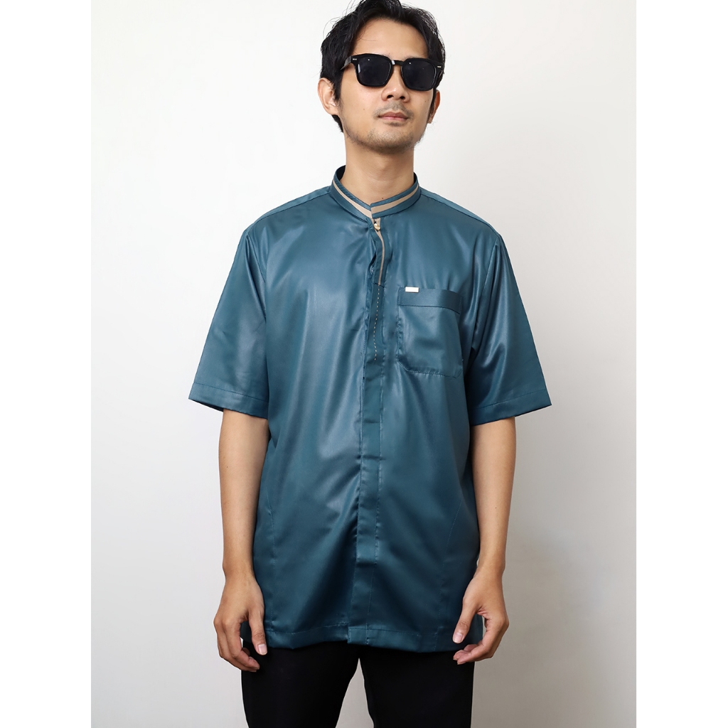 AL NOOR  | Baju Koko Lengan Pendek | baju koko Kerah | Baju koko Polos Blue Emerald