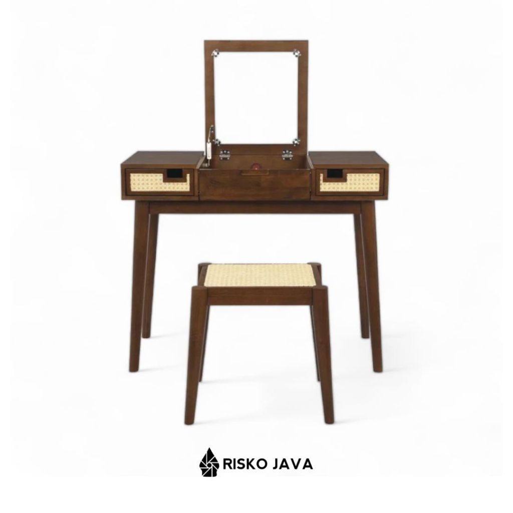 Meja Rias Kayu Jati / Meja Rias Minimalis / Meja Rias Kombinasi Rotan / Meja Rias Cermin Lipat | DIS