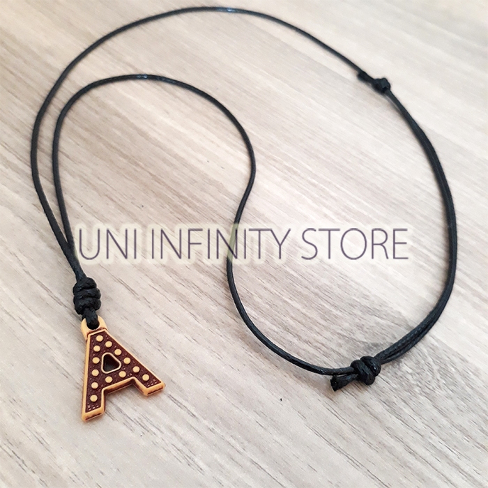 JWNE0620 Kalung Tali Korea Hitam Nama Inisial Huruf Cowo Cewe Unisex Pria Wanita