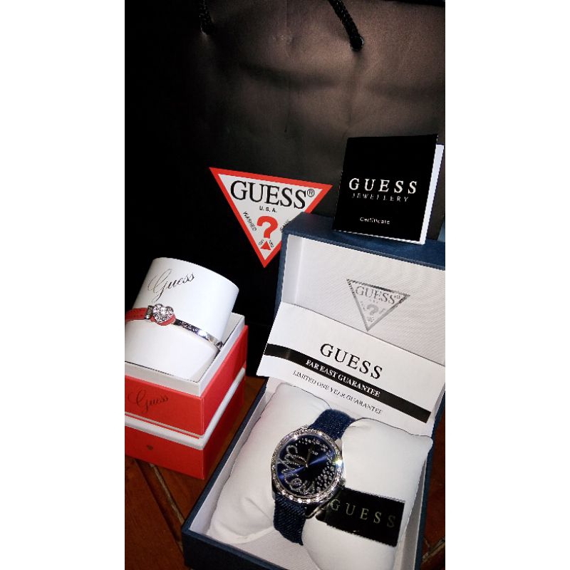 1 set jam tangan & jewerly guess original sertifikat