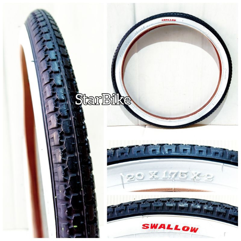 Ban Luar Sepeda 20×1.75 Bmx Mini Lipat Minitrek Hitam Putih Swallow