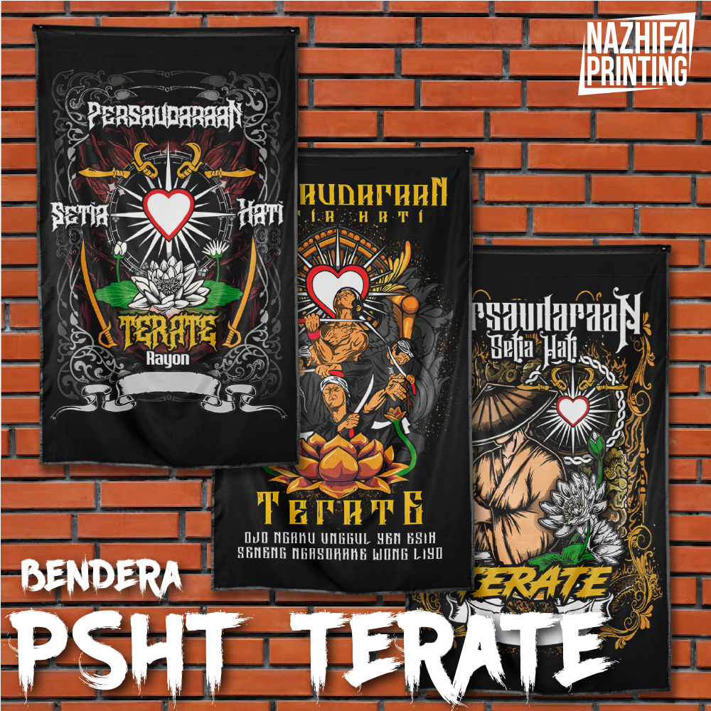 Nazhifa Printing - Bendera PSHT Terate, Banyak Desain, Bahan Satin Peles, Ukuran Kecil-Besar