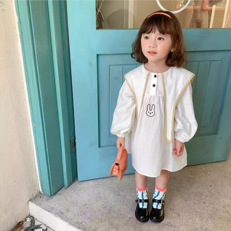 Tunik white choco bunny sailor// dress anak import// dress anak korea