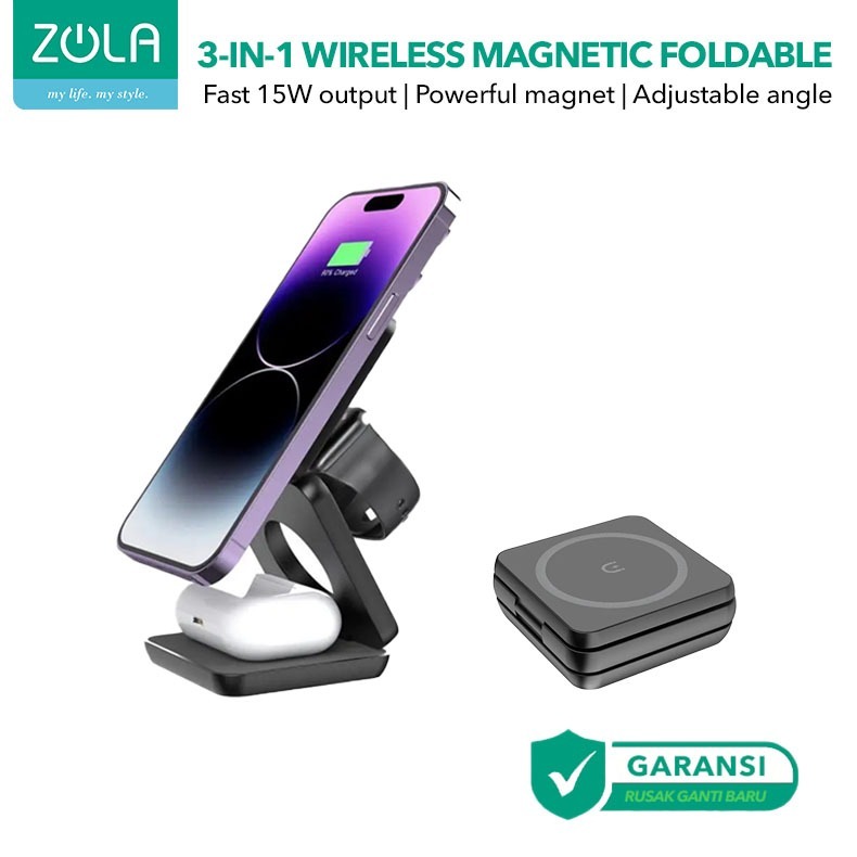 Zola 3 IN 1 Magsafe Wireless Fast Charger Stand 15W Airpods &amp; IWatch