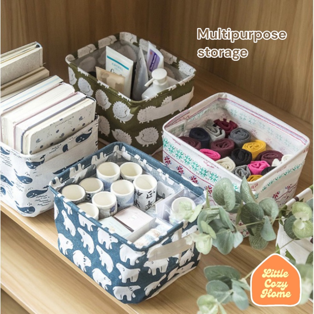 Scandi Fabric Storage Box Desktop Organizer / Keranjang Multifungsi Organizer Serbaguna Pakaian Alat Tulis box kotak penyimpanan kosmetik motif lucu meja kantor belajar kerja