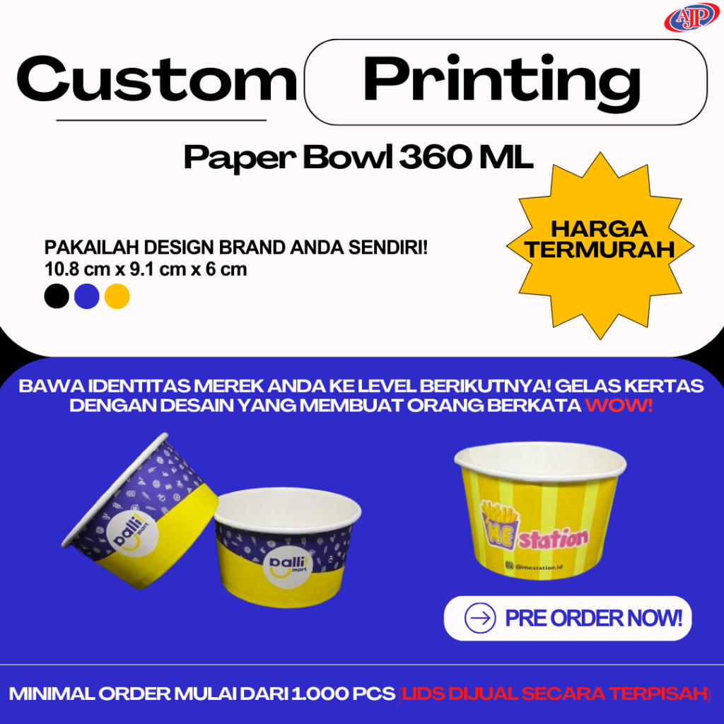 Custom Printing Paper Bowl 360 ML (12 Oz)