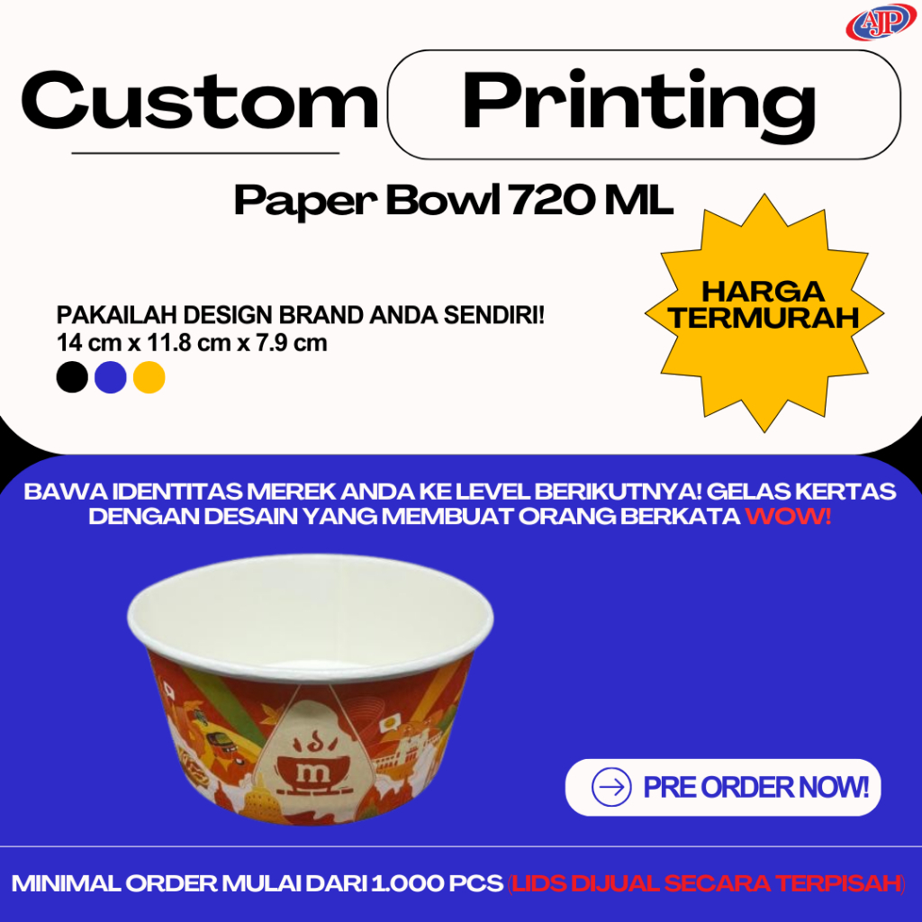 Custom Printing Paper Bowl 720 ML (24 Oz)