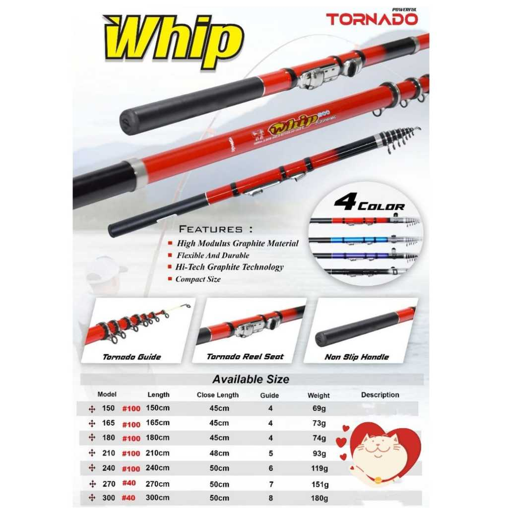 joran pancing tornado whip 150 165 180 210 240 270 300 cm tegek antena