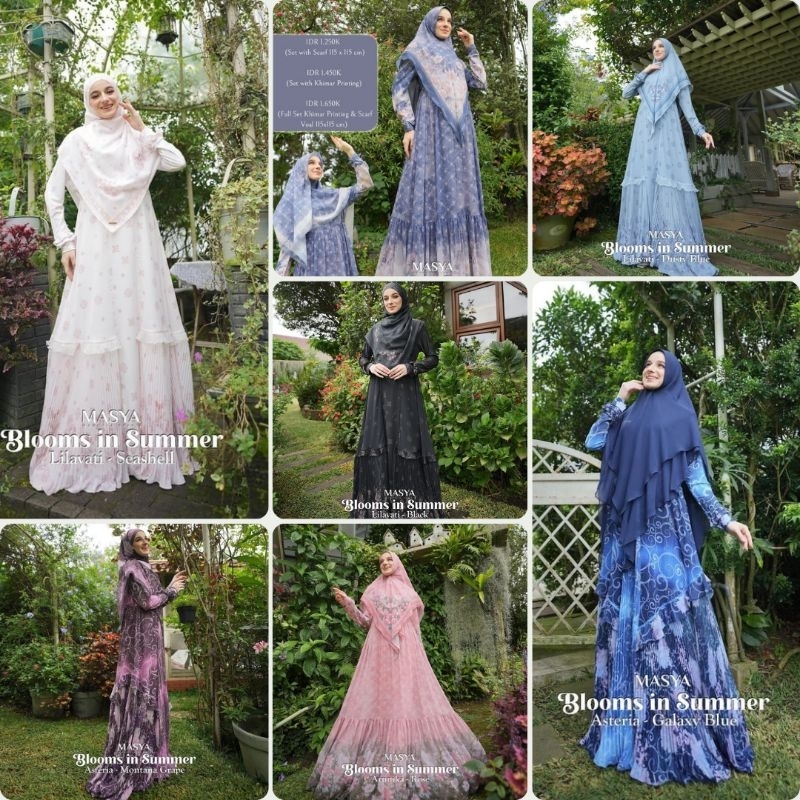 Masya Set Gamis Dress Ceruty Babydoll Printing Premium Syari Branded Putih - Hitam - Ungu - Pink - B