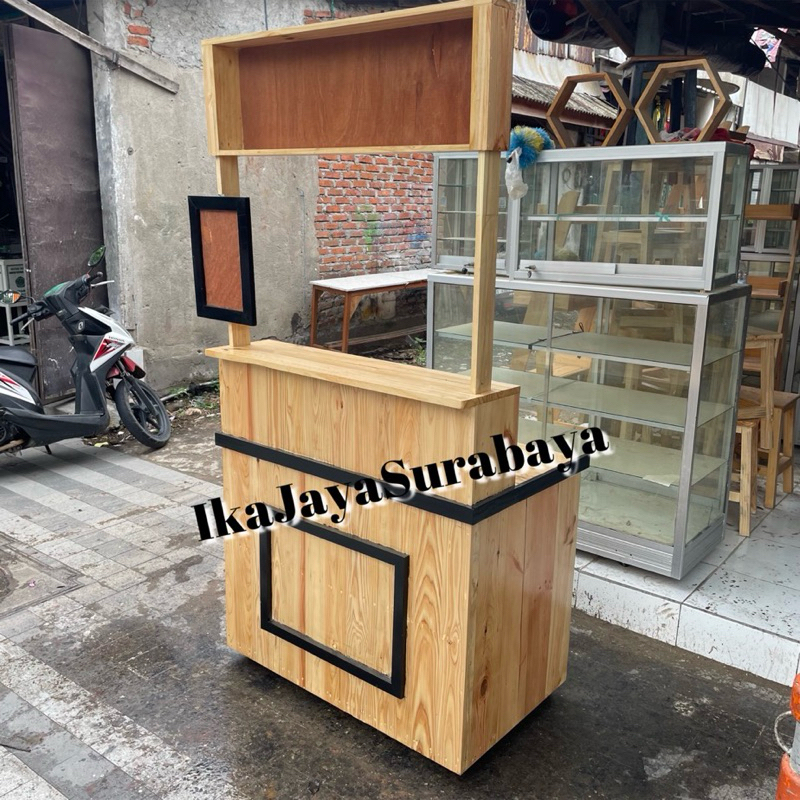 Gerobak booth kayu portable jati belanda