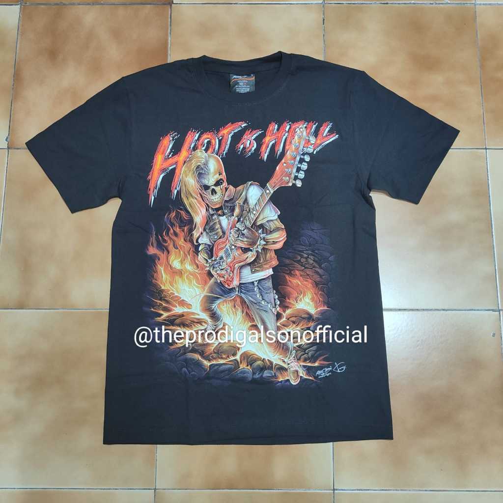 Kaos Rock Chang Import Size L Tengkorak Gitar 3D Glow in The Dark