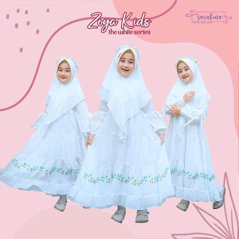 Sarafina White Series Zoya / Gamis manasik haji anak / Gamis putih anak