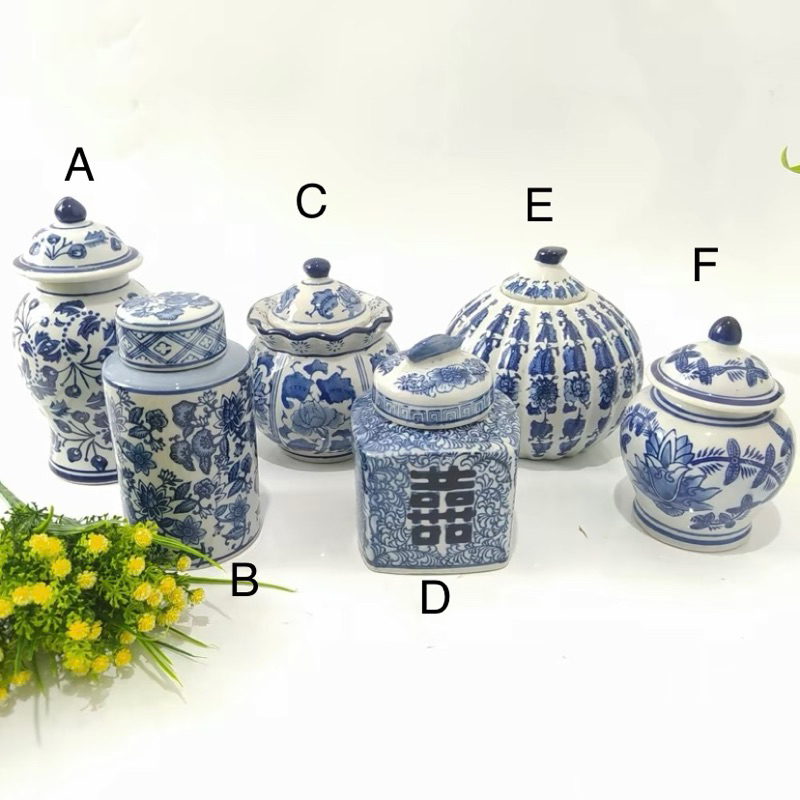 ANEKA PAJANGAN TOPLES KERAMIK BIRU PUTIH MINI / TOPLES KERAMIK BIRU PUTIH