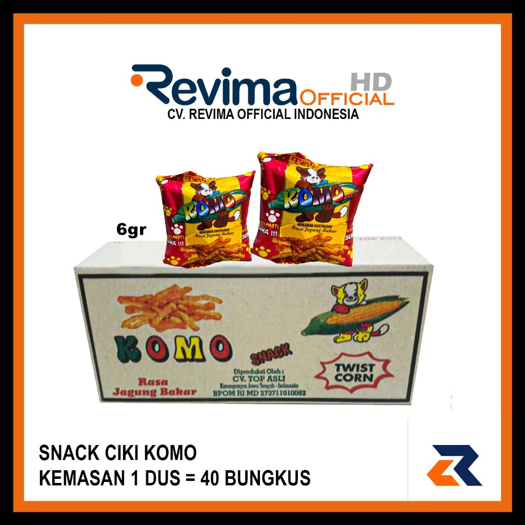 

Snack Chiki KOMO 6gr Rasa Jagung Bakar, Snack Makanan Ringan Kemasan 1 Dus isi 40 Bungkus