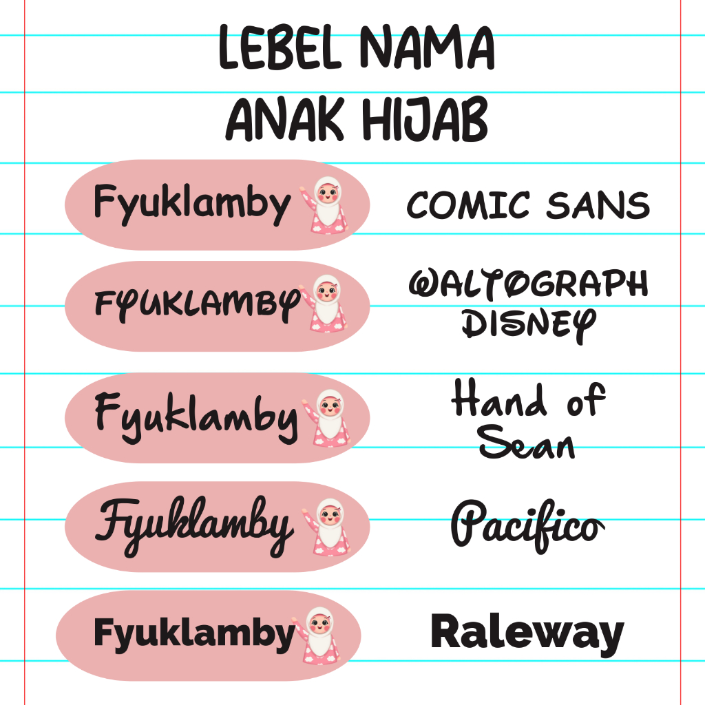 

SABLON DTF STIKER LABEL NAMA CUSTOM BEBAS FONT ISI 50 PCS KAIN KAOS KEMEJA HIJAB CELANA