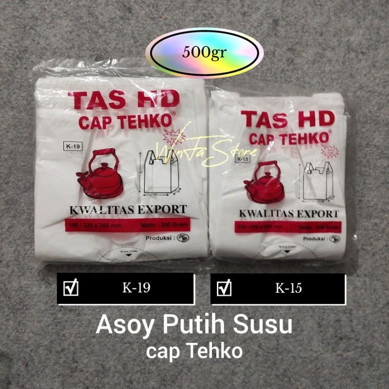 Kantong Plastik Asoy PUTIH SUSU 15 19 cap Tehko Plastik Kresek Warna Putih Susu 500 gam