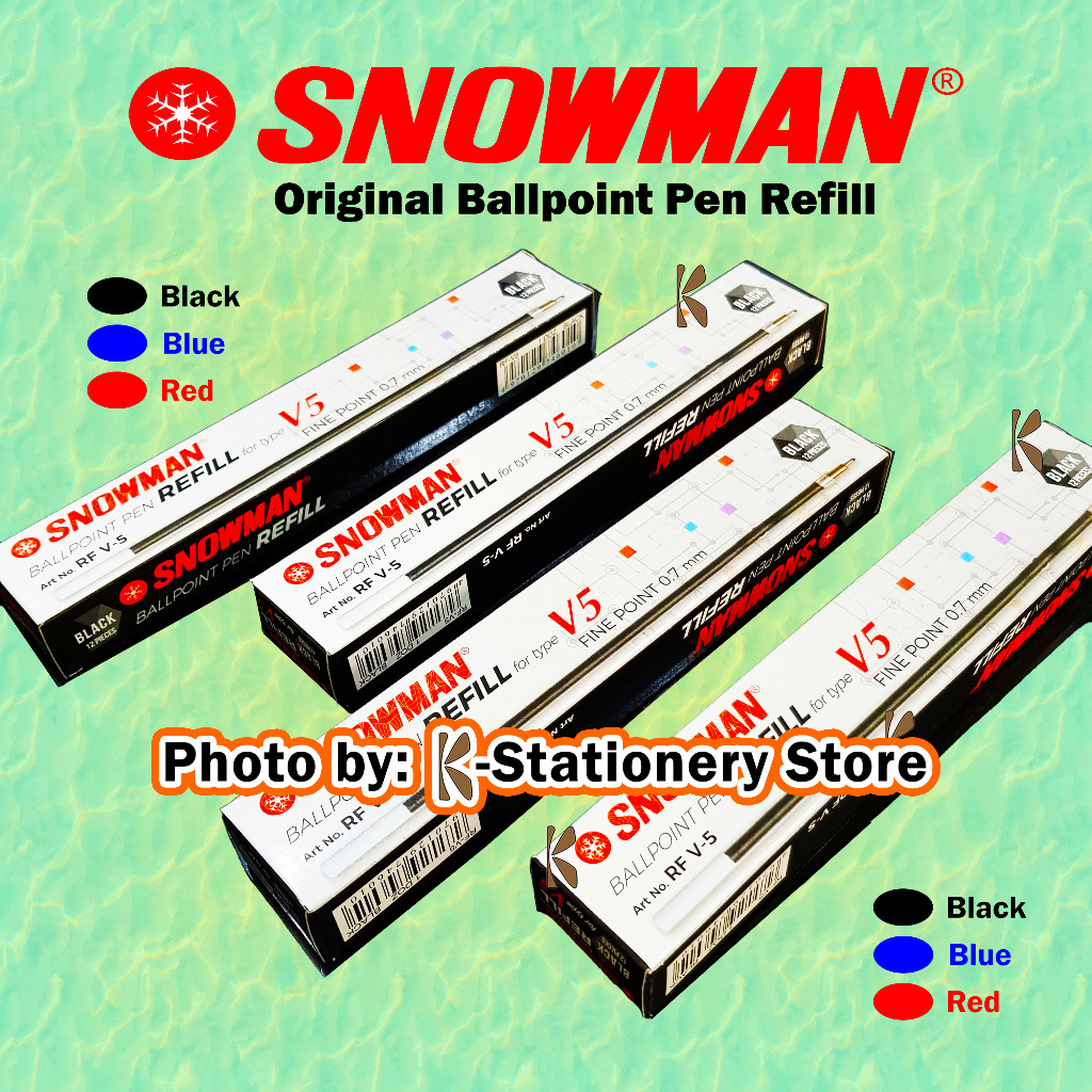 

[Lusin] Refill / Tinta Isi Ulang Ballpoint Pen Snowman V-5 atau Snowman V-8 [Lusin] Black/Blue/Red