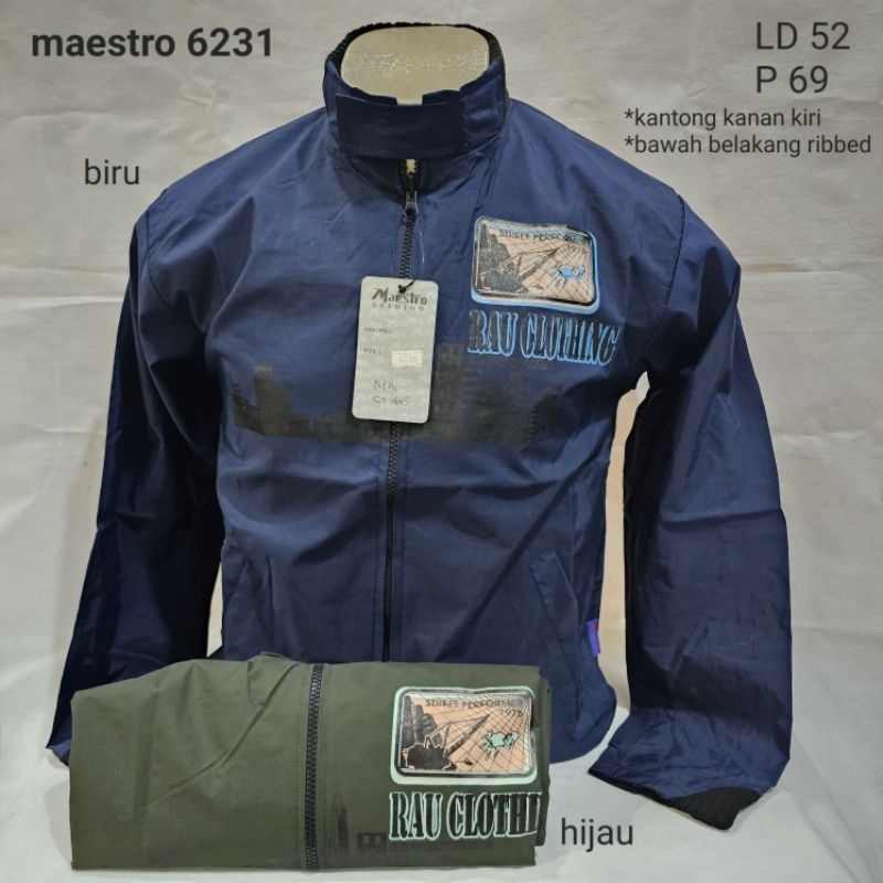 jaket parasut pria waterproof full zipper windbreaker motor sablon navy hitam krem hijau maestro 623