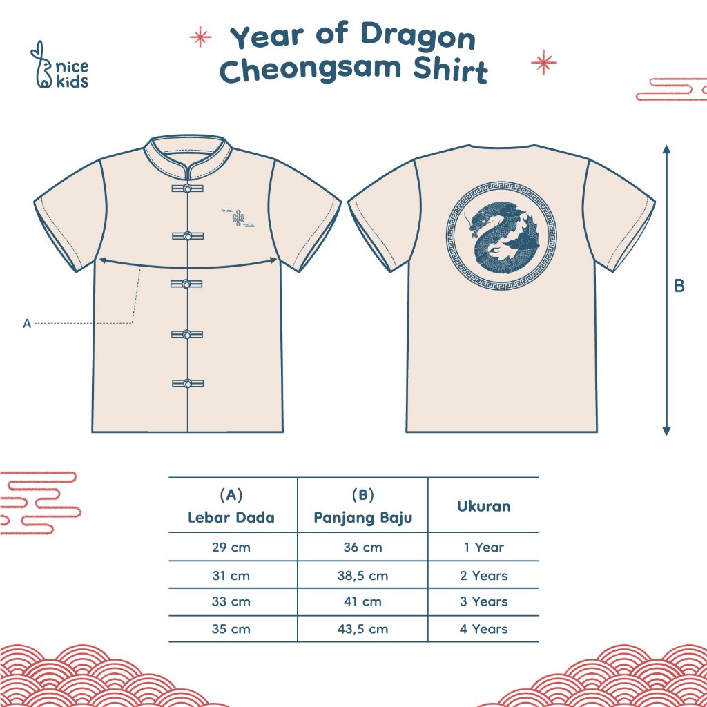 Nice Kids - Year of Dragon Cheongsam Toddler Boy &amp; Girl (1-4 Tahun) Baju Sincia Baju Imlek Tahun Naga Baju Atasan Anak Laki-laki Dress Anak Perempuan Terusan