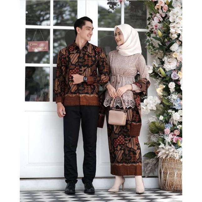 Termurah - Ada Jumbo  Kebaya Couple Alisha Subandono / Kebaya Tunangan Modern / Baju Couple Pasangan Keluarga / Kebaya Couple Brokat Trend Kekinian / Bayar di Tempat Cod