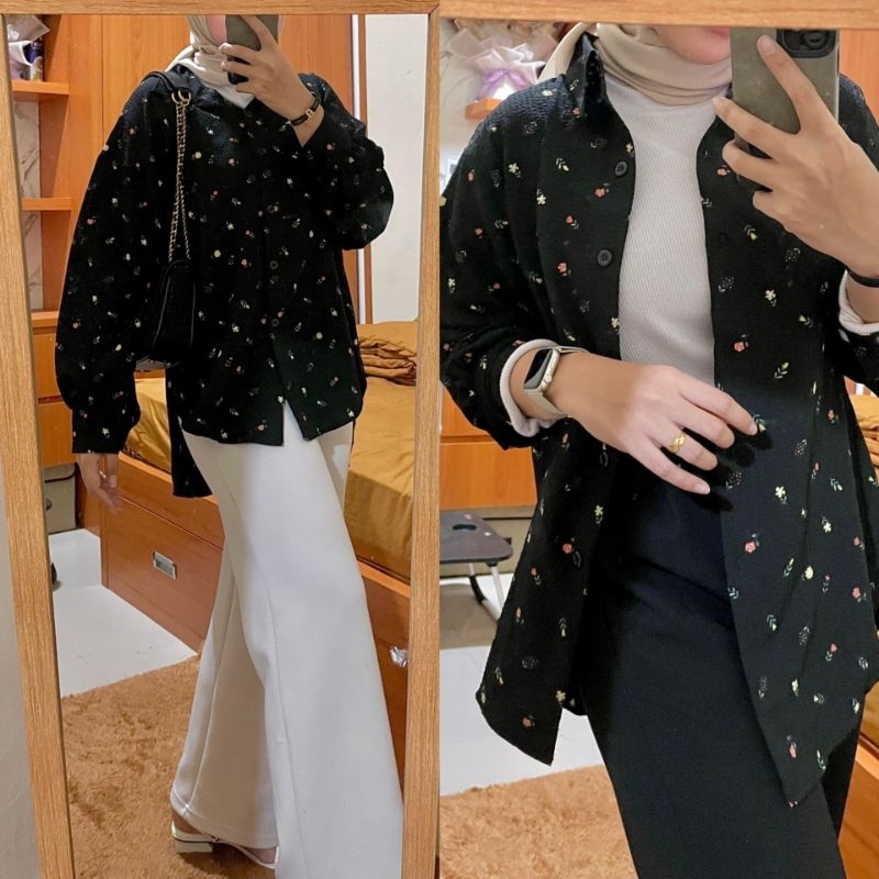 Kemeja Shafira | Kemeja Baju Atasan Wanita | Kemeja Motif Bunga kecil | Atasan Wanita Korean Style
