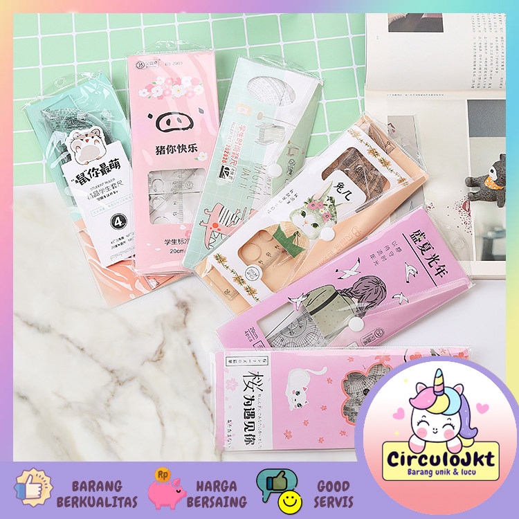 

Penggaris Set 4 Model Penggaris Plastik / Ruler 1 Set Isi 4 Pcs