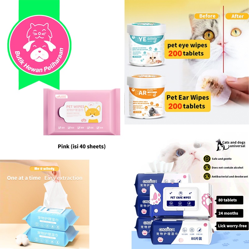 Tisu basah kucing non alkoho basah murah kucing Pet Wipes Tisu Basah Kucing Anjing Grooming Hewan