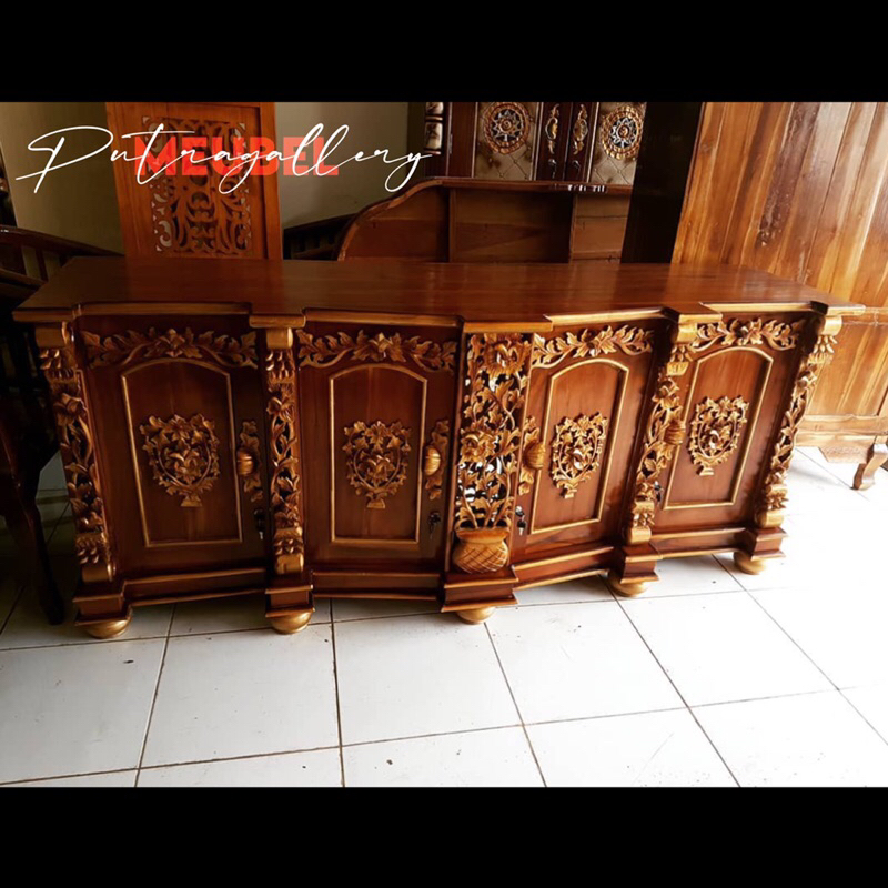 Bufet Meja TV Ukir Shima Full Kayu Jati Jepara