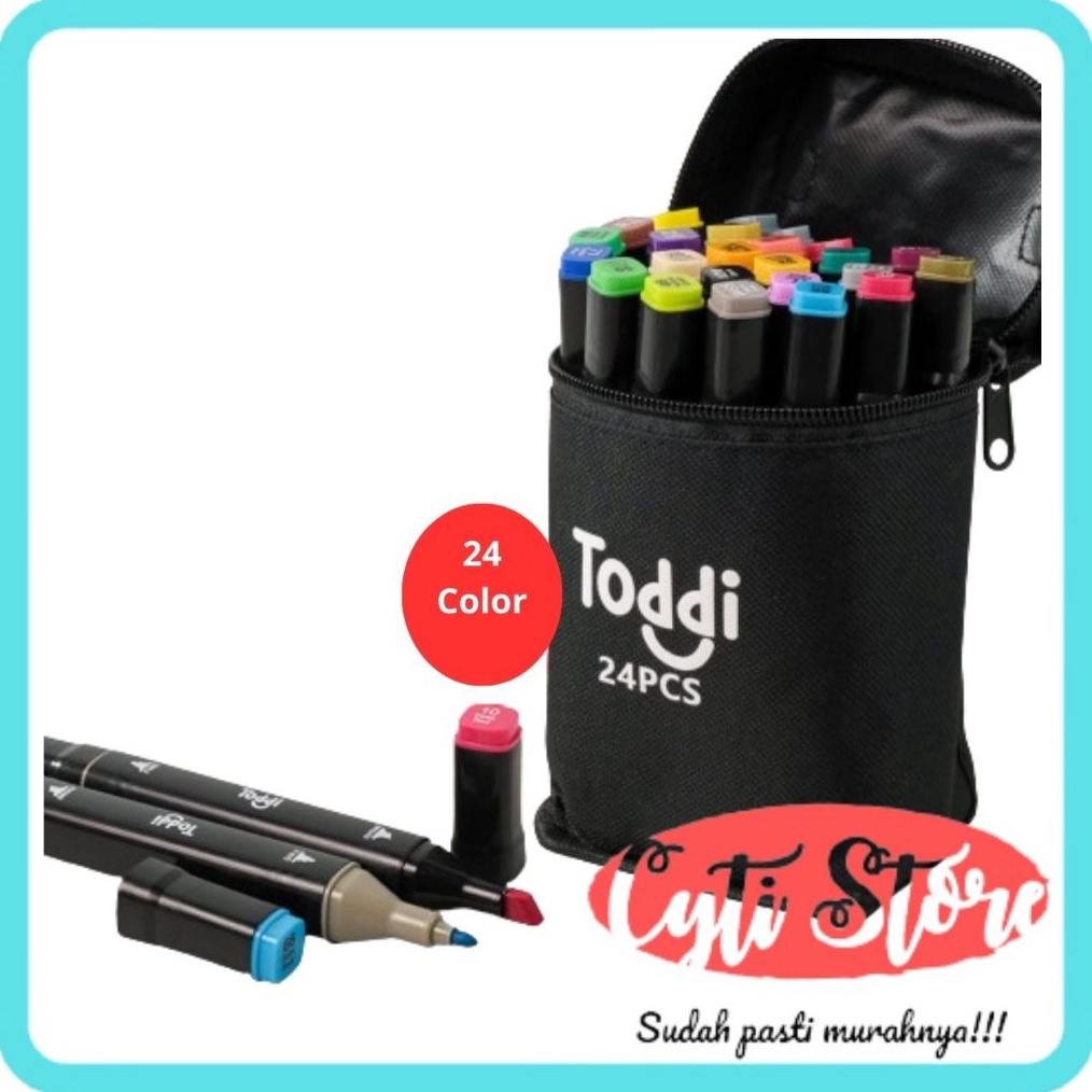 

ART L64B Spidol Warna Dual Side Fine Art Brush Art Marker Set 1 and 6mm Tip 24 Warna