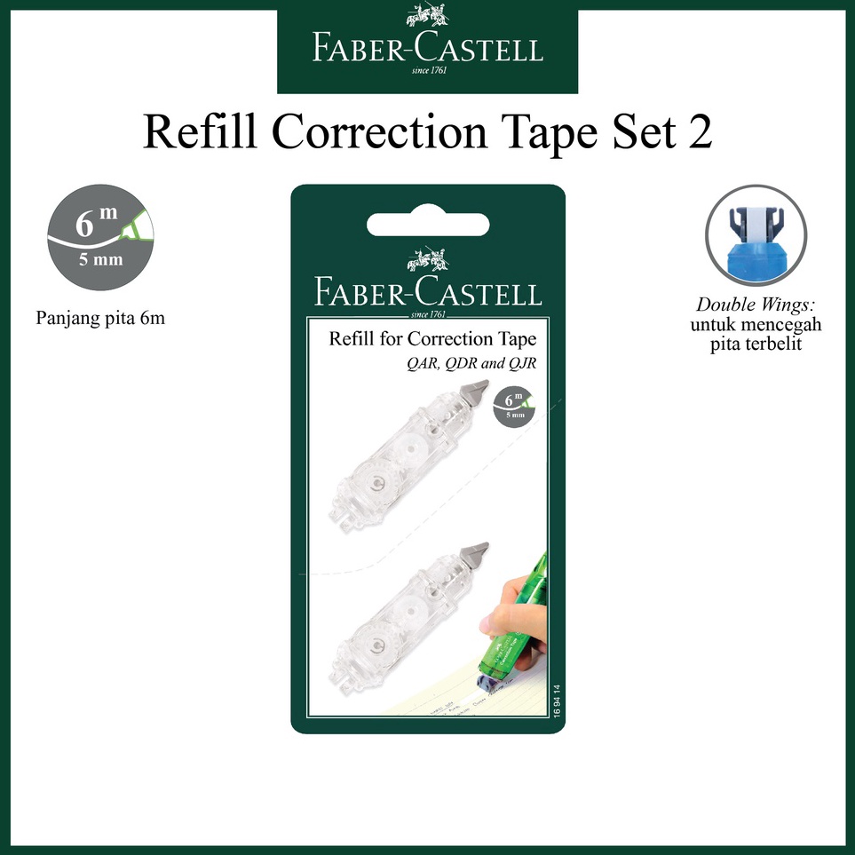 

ART U95E Refill Correction Tape Faber Castell Untuk Tipe QAR QJR QDR Chameleon R1 Twist Correction Tape Set 2 Pcs Isi Ulang