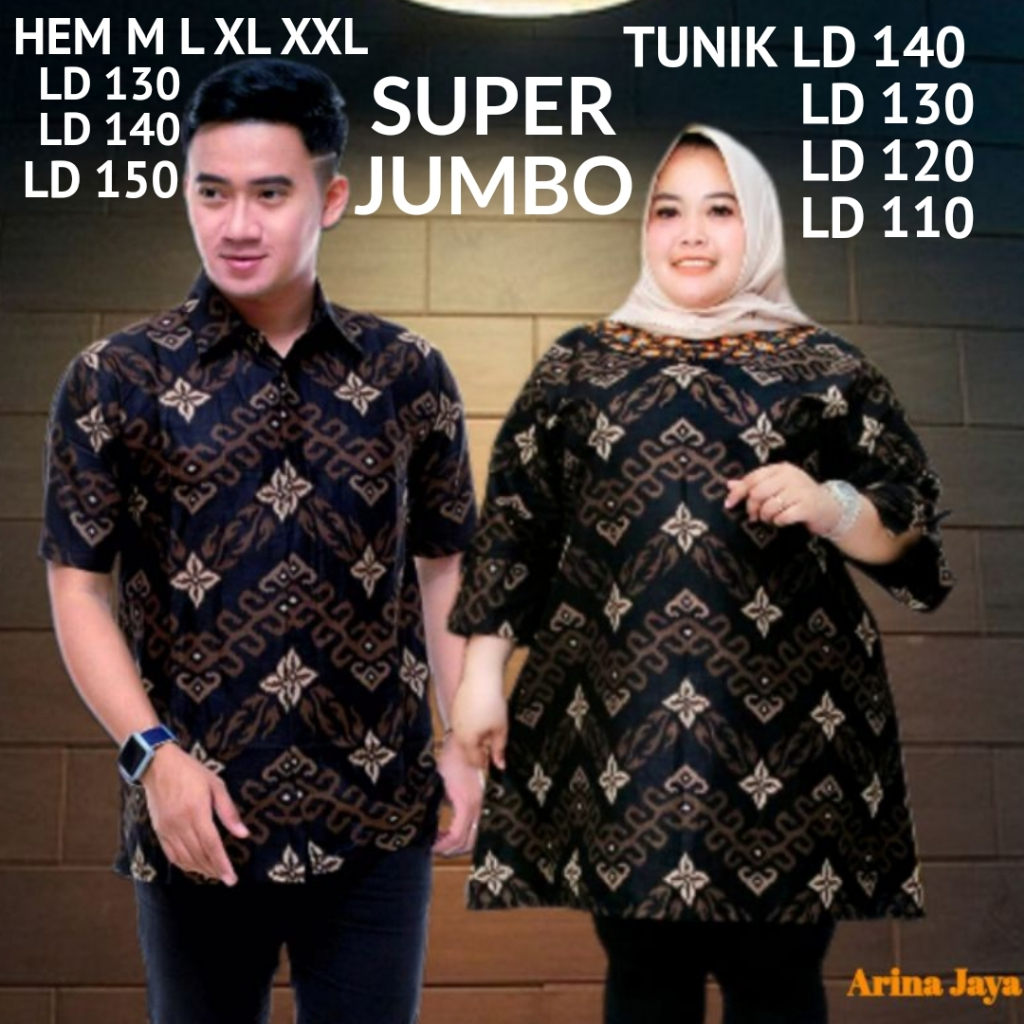BAJU BATIK CUPLE PASANGAN TERBARU TUNIK JUMBO LD140 KEMEJA LENGAN PENDEK M L XL XXL  4XL 5XL BAHAN K