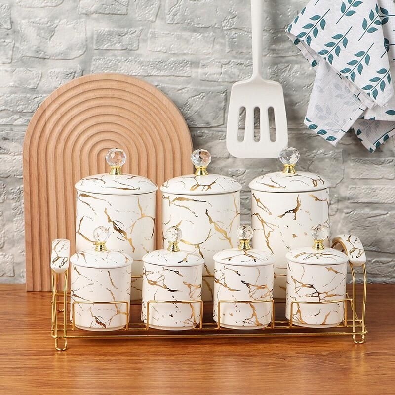 Tempat bumbu keramik tempat penyimpanan tempat bumbu set marble keramik