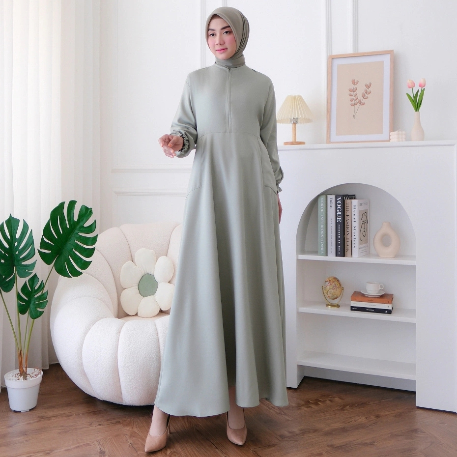 MULAN - Gamis Dress Jumbo Polos Busui XL  Warna Hijau Ijo Sage / Gamis Wulan