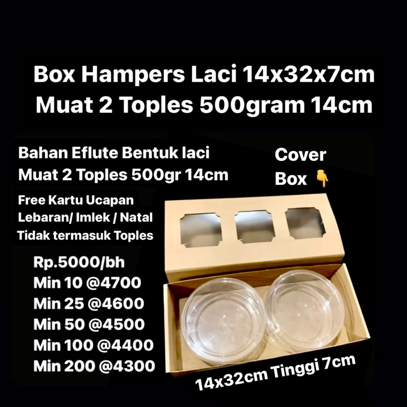 

box Hampers Laci 14x32x7cm muat 2 toples 500gr bulat 14cm