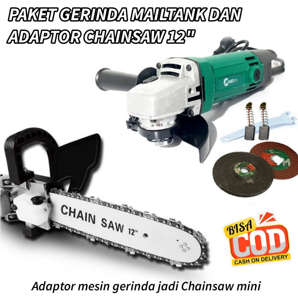 MURAH LEBAY  MAILTANK Paket komplit gerinda chainsaw mini mesin gerinda + converter chain saw gergaji potong kayu' Adaptor chainsaw