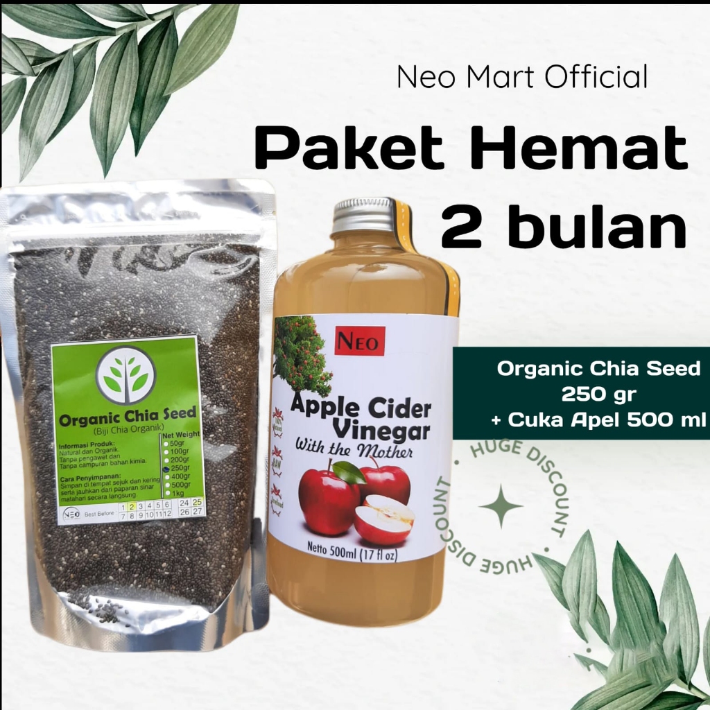 

Paket Hemat 2 bulan! Cuka Apel 500ml + Organic Chia Seed 250 gr