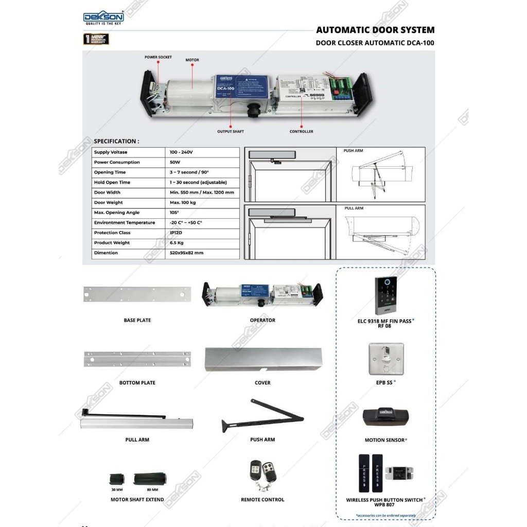 DOOR CLOSER AUTOMATIC DEKKSON DCA-100 NA DOOR SYSTEM DCA 100 NA DEKSON