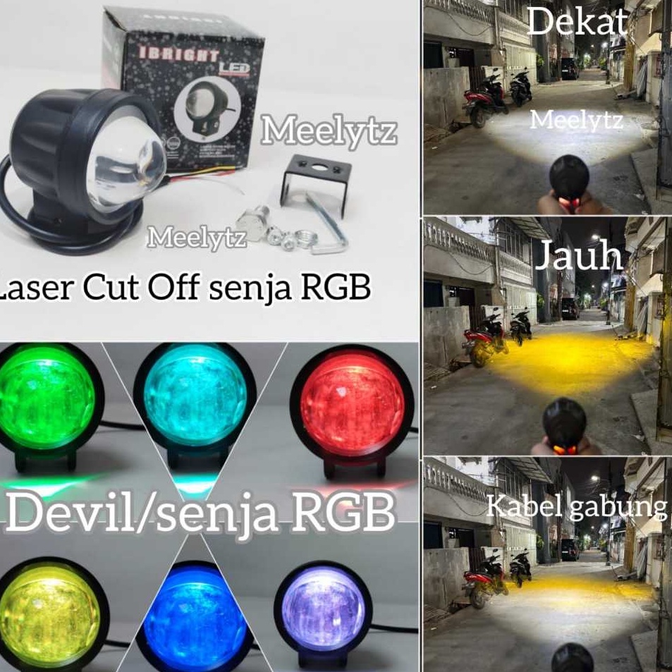 ZeI IBRIGHT  Lampu Tembak LED Laser Cut Off plus devil RGB jauh dekat putih kuning d2 d3 waterproof