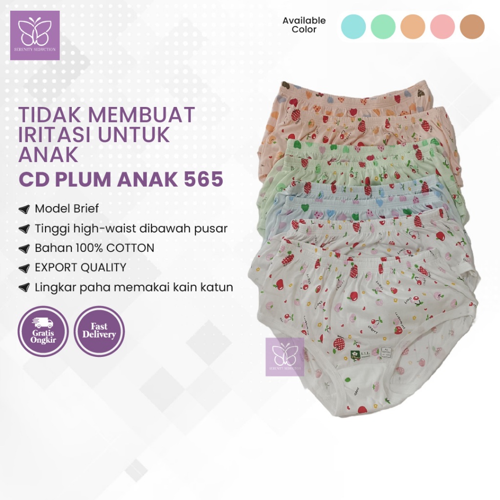Celana Dalam Anak Underwear Sempak CD Plum Anak 565 Bahan Cotton Menyerap Keringat Adem By Serenity 