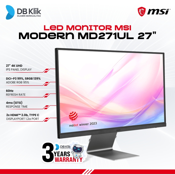 Led Monitor MSI Modern MD271UL 27" 60Hz Ips 4K Uhd Hdmi Dp Usb-C