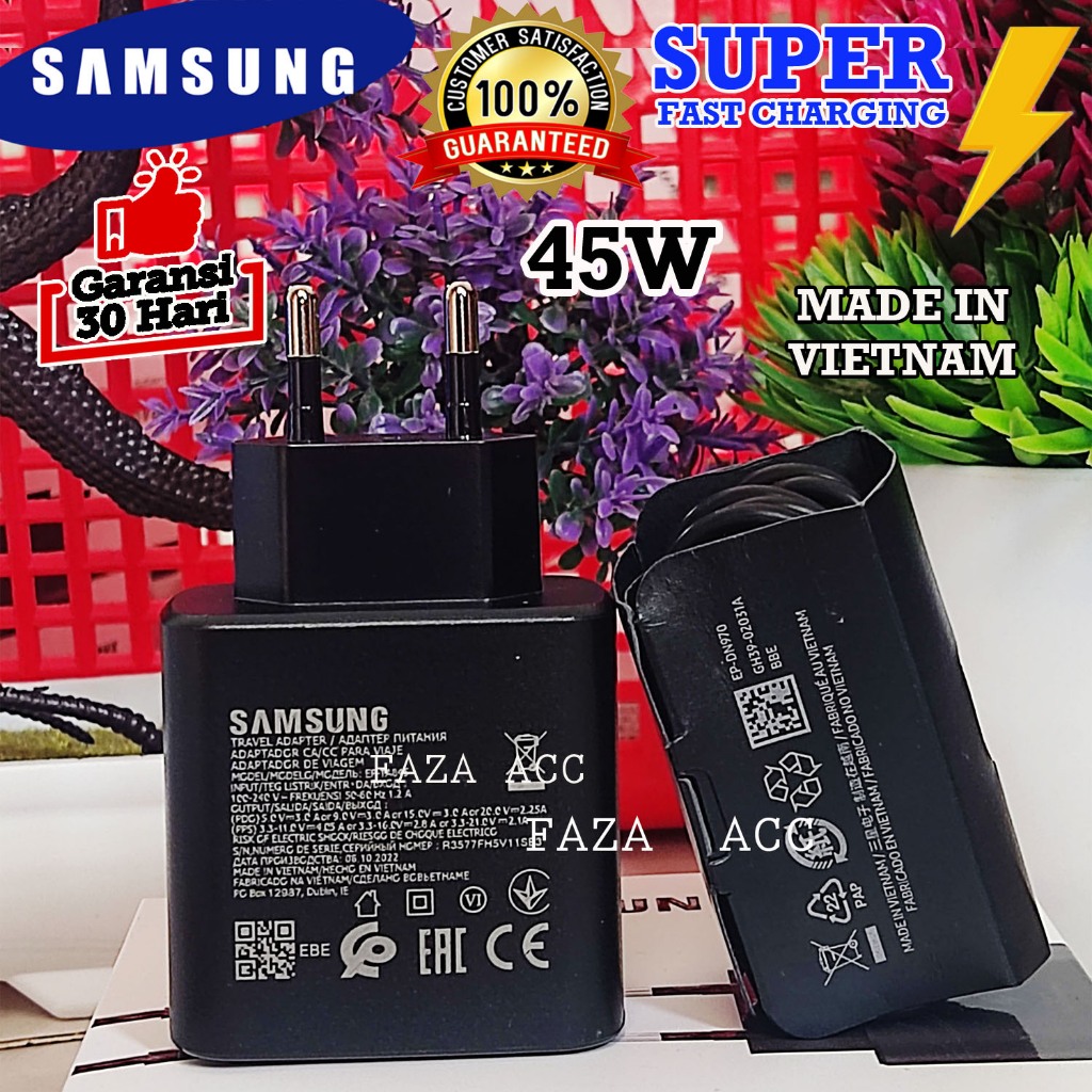 CHARGER SAMSUNG ORIGINAL 100% 45 WATT ASLI ORI SUPER FAST CHARGING / CEPAT /TYPE C TO TYPE C/TEPSI/ 