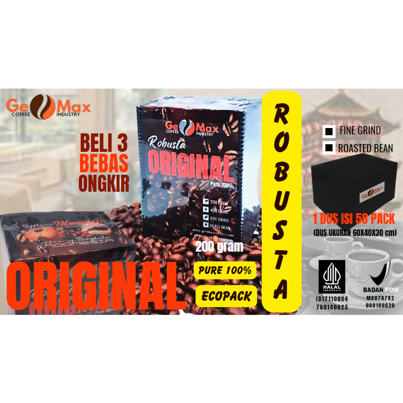 

Kopi Hitam Robusta ORIGINAL GEOMAX COFFEE 200gram