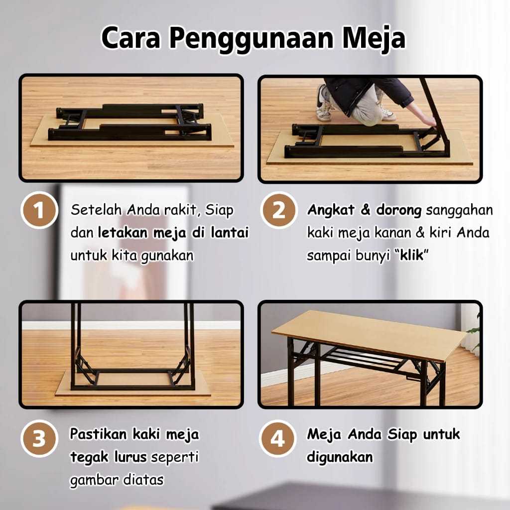 Meja Lipat Portabel Ukuran 120x60x75 120X40X75CM 90X60x75CM / Meja Kayu Persegi Panjang / Meja Kerja