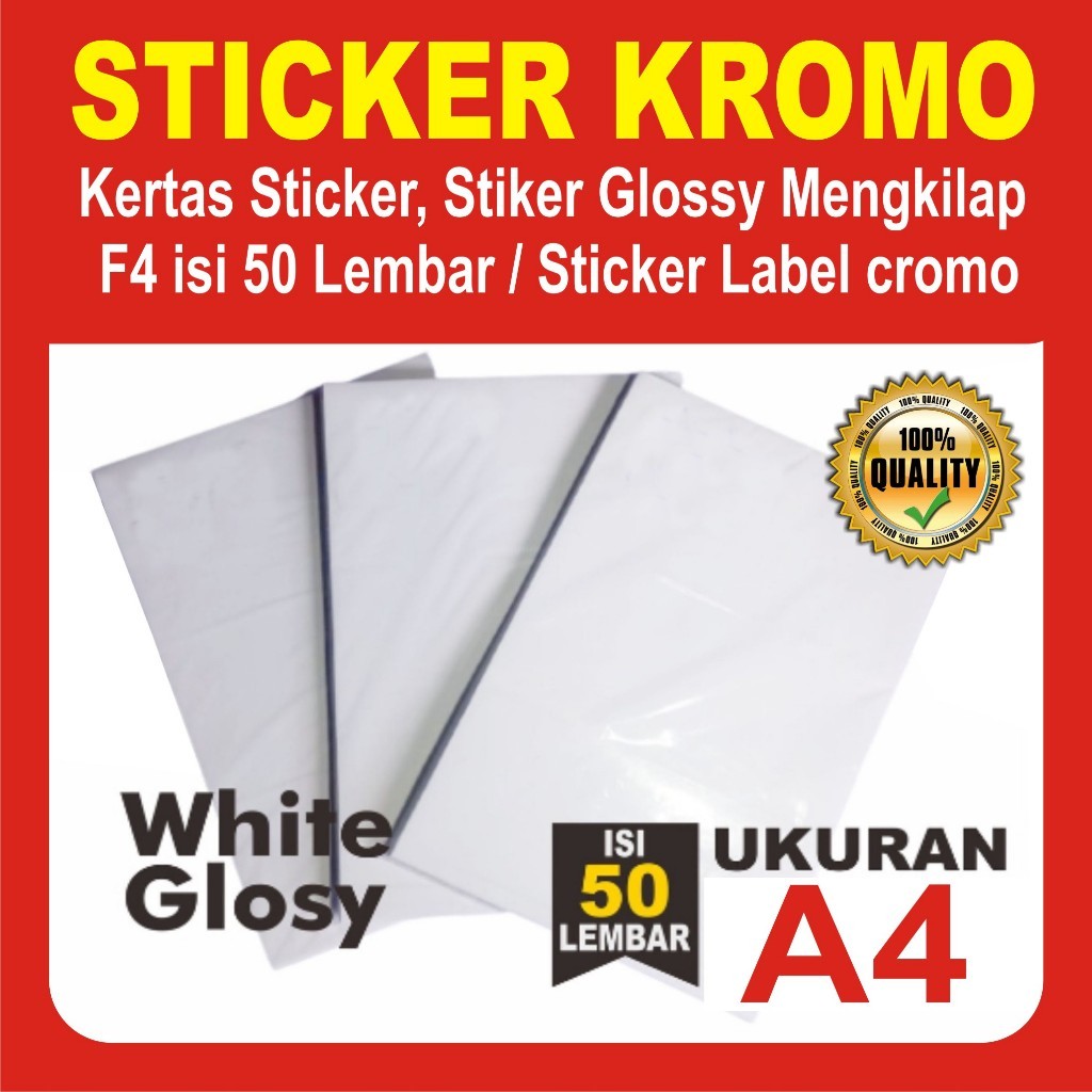 

Kertas Sticker, Stiker Glossy Mengkilap A4 isi 50 & 20 Lembar / Stiker A4 / Sticker Label cromo