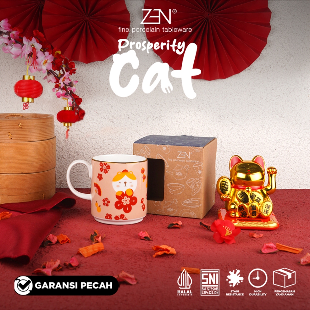 ZEN Mug Gelas Keramik Prosperity Cat  280ml + Box